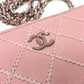 CHANEL A82527 CC Coco Mark Matelasse Wild Stitch Chain Wallet Long Wallet Shoulder Bag Lambskin Women's Pink