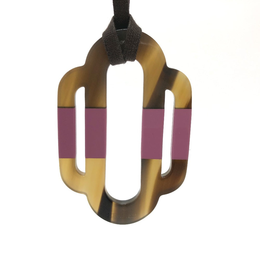 HERMES Attourage Plate Necklace, Buffalo Horn, Women's, Brown