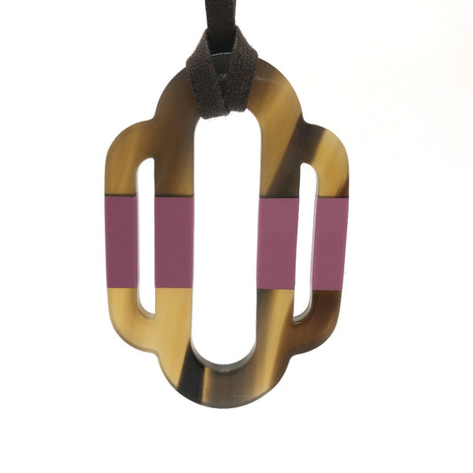 HERMES Attourage Plate Necklace, Buffalo Horn, Women's, Brown