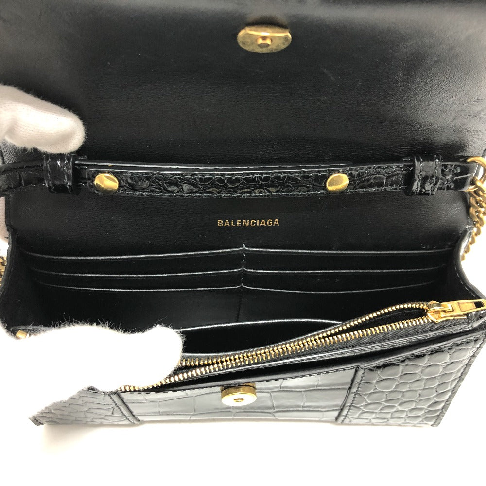 BALENCIAGA 656050 Bロゴ アワーグラス チェーンウォレット ショルダーバッグ レザー レディース ブラック - brandshop-reference
