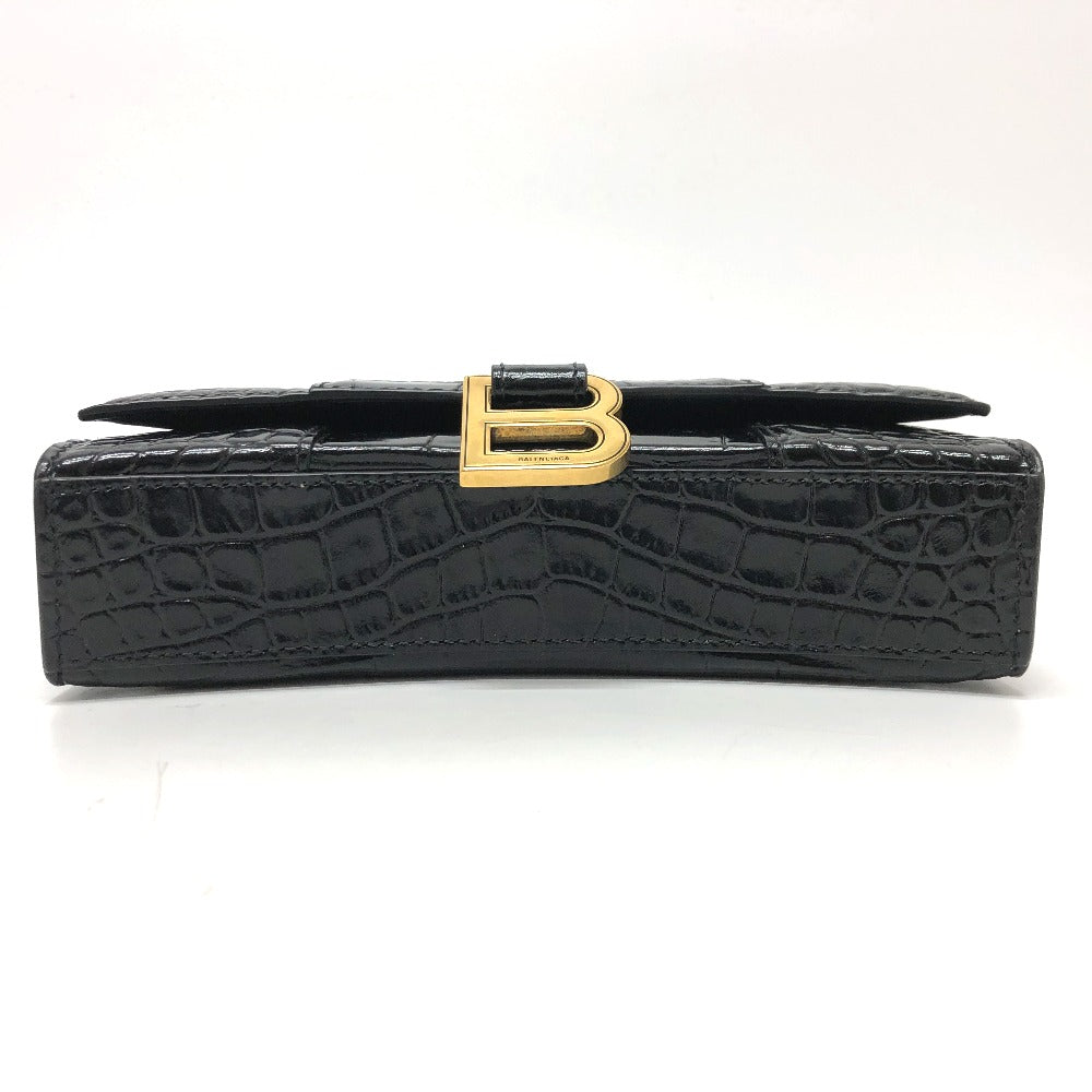 BALENCIAGA 656050 Bロゴ アワーグラス チェーンウォレット ショルダーバッグ レザー レディース ブラック - brandshop-reference