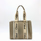 Chloe Logo Woody Medium Handbag/Tote Bag in Beige Canvas