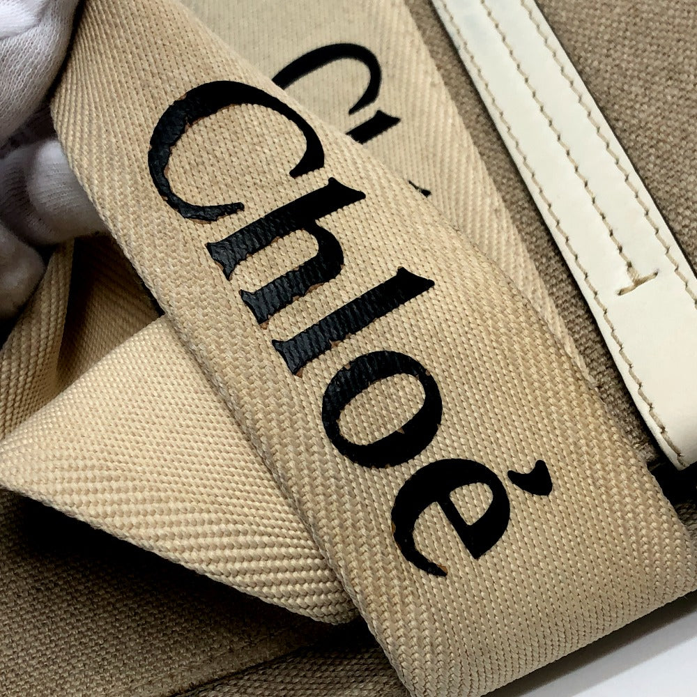 Chloe Logo Woody Medium Handbag/Tote Bag in Beige Canvas