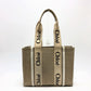 Chloe Logo Woody Medium Handbag/Tote Bag in Beige Canvas