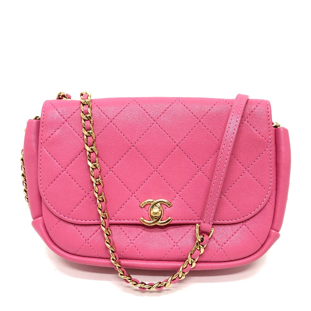 CHANEL AS0138 CC Coco Mark Edge Chain Crossbody Bag, Chain Bag, Shoulder Bag, Calfskin, Pink
