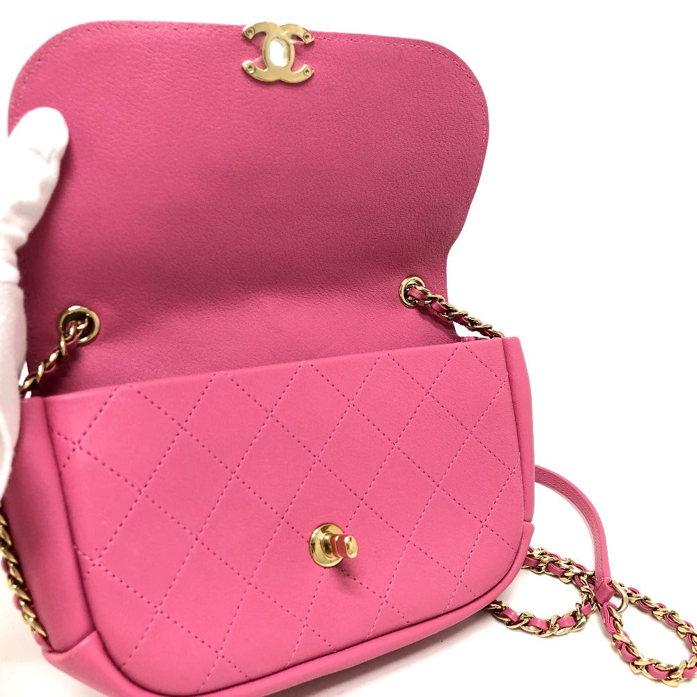 CHANEL AS0138 CC Coco Mark Edge Chain Crossbody Bag, Chain Bag, Shoulder Bag, Calfskin, Pink