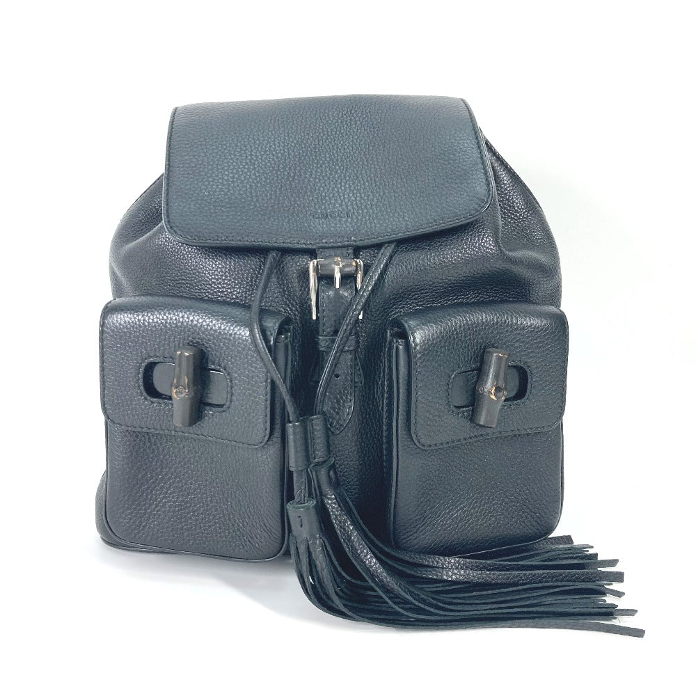 GUCCI 370833 Bamboo Backpack with Fringe and Tassel, Leather, Women's, Black