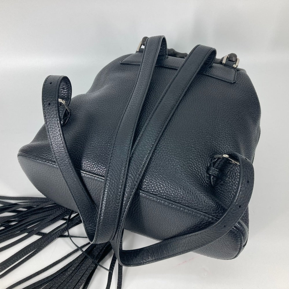 GUCCI 370833 Bamboo Backpack with Fringe and Tassel, Leather, Women's, Black