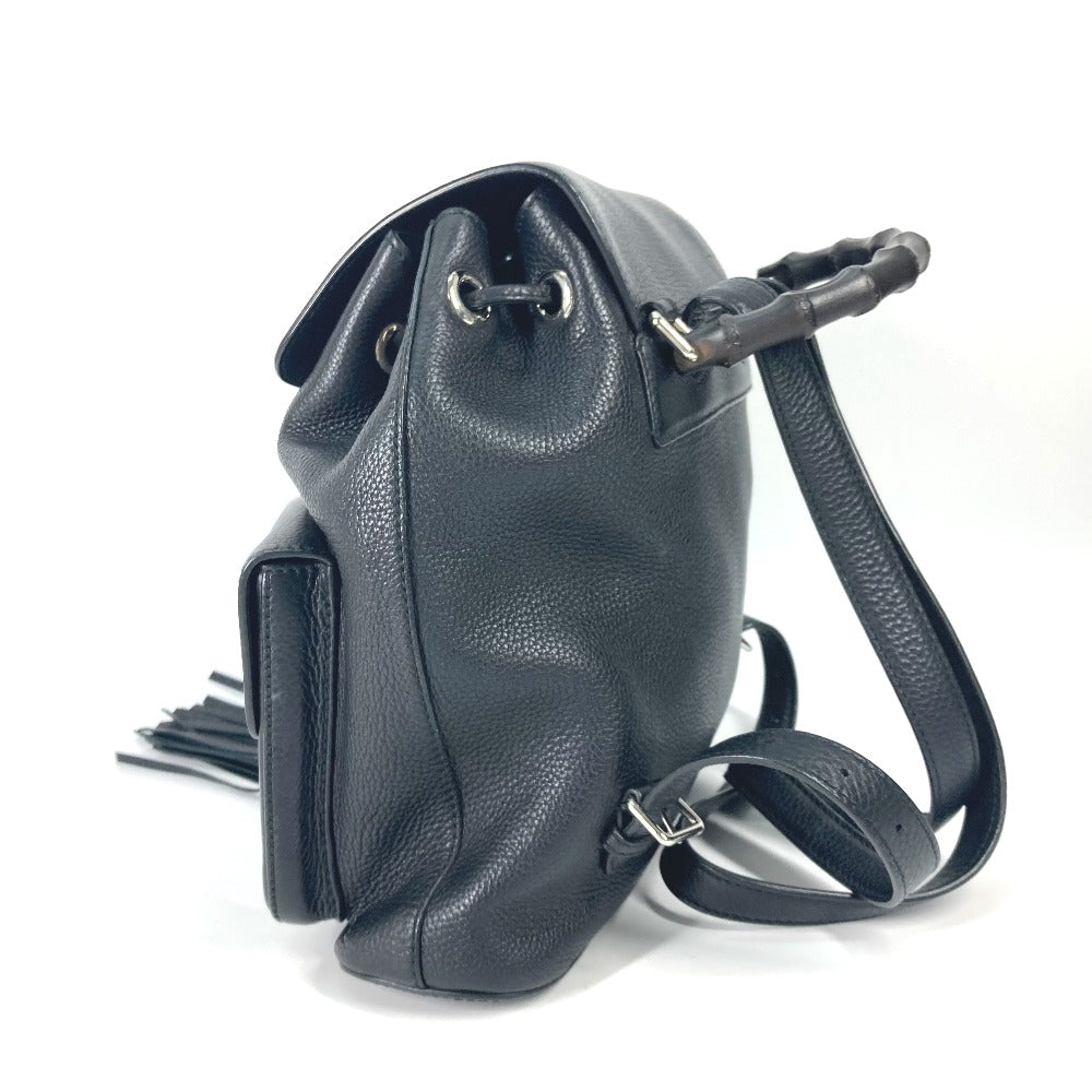 GUCCI 370833 Bamboo Backpack with Fringe and Tassel, Leather, Women's, Black