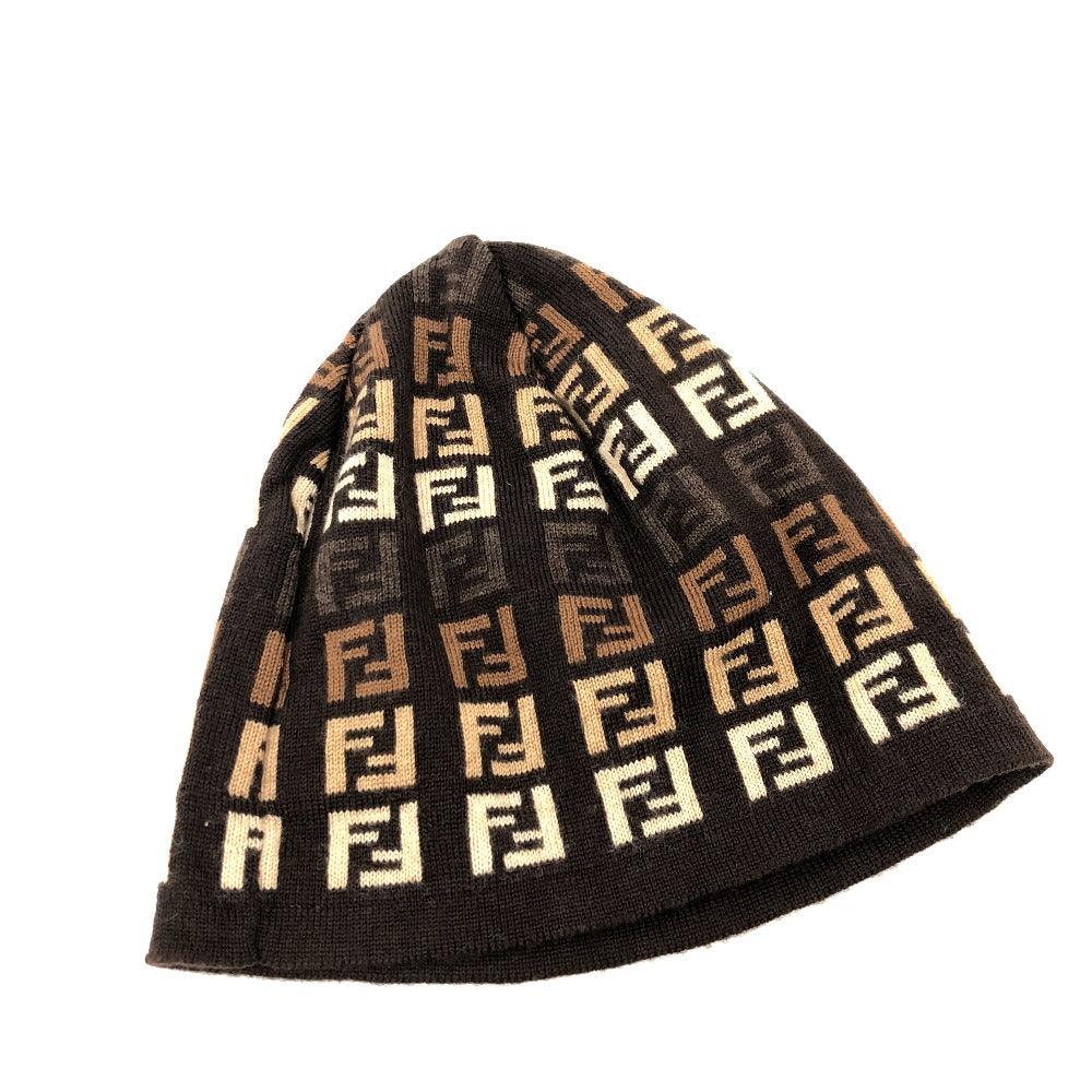 FENDI Zucchino Zucca Wool Knit Hat, Women's, Brown