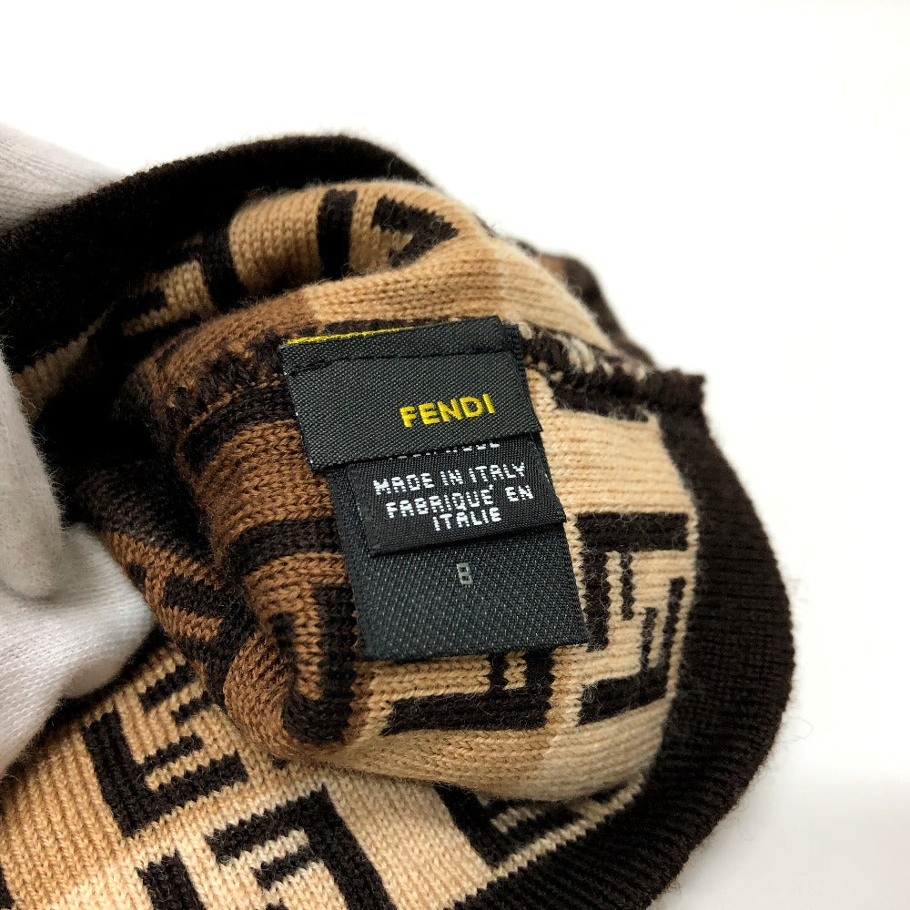 FENDI Zucchino Zucca Wool Knit Hat, Women's, Brown