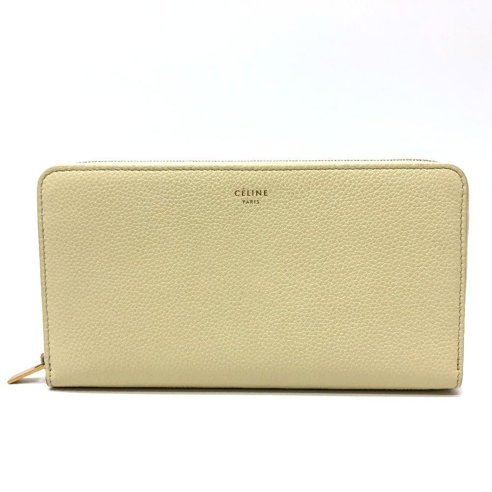 CELINE Long Wallet, Round Zipper, Leather, Women's, Beige