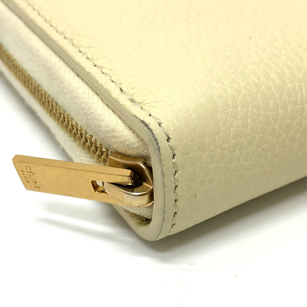 CELINE Long Wallet, Round Zipper, Leather, Women's, Beige