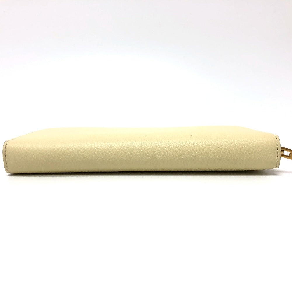 CELINE Long Wallet, Round Zipper, Leather, Women's, Beige
