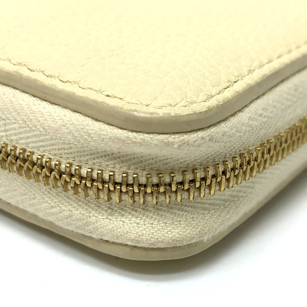 CELINE Long Wallet, Round Zipper, Leather, Women's, Beige