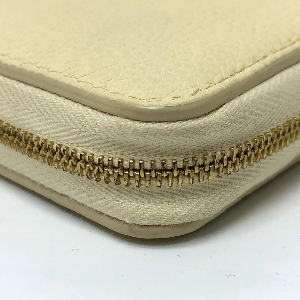CELINE Long Wallet, Round Zipper, Leather, Women's, Beige