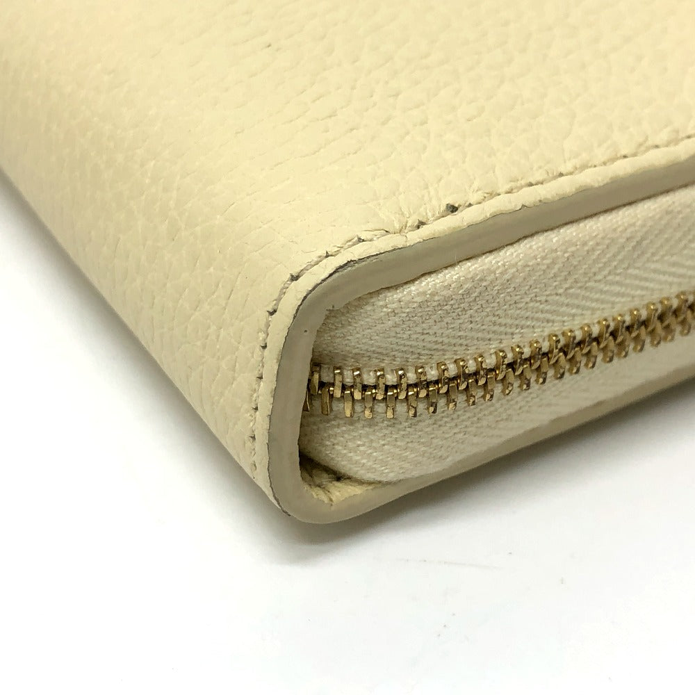 CELINE Long Wallet, Round Zipper, Leather, Women's, Beige
