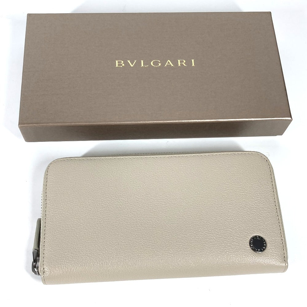 BVLGARI Long Wallet, Bvlgari Bvlgari Logo, Round Zipper, Leather, Women's, Ivory