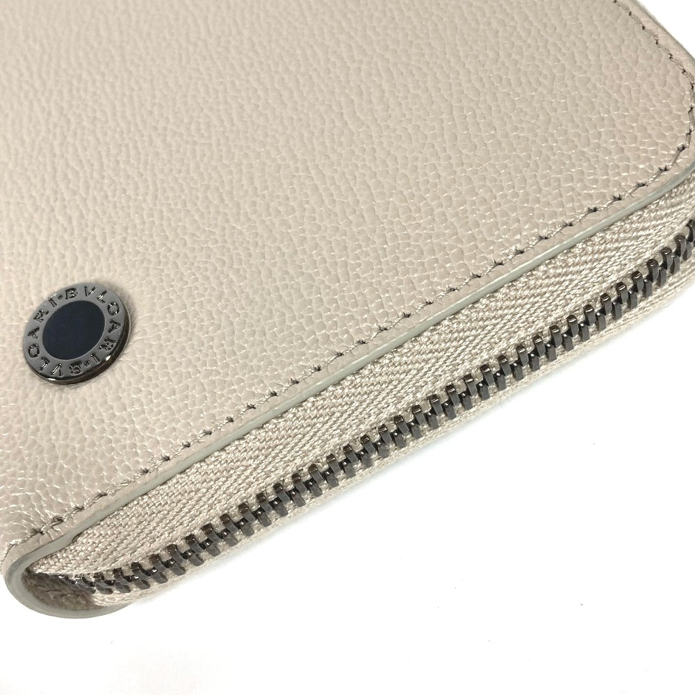 BVLGARI Long Wallet, Bvlgari Bvlgari Logo, Round Zipper, Leather, Women's, Ivory