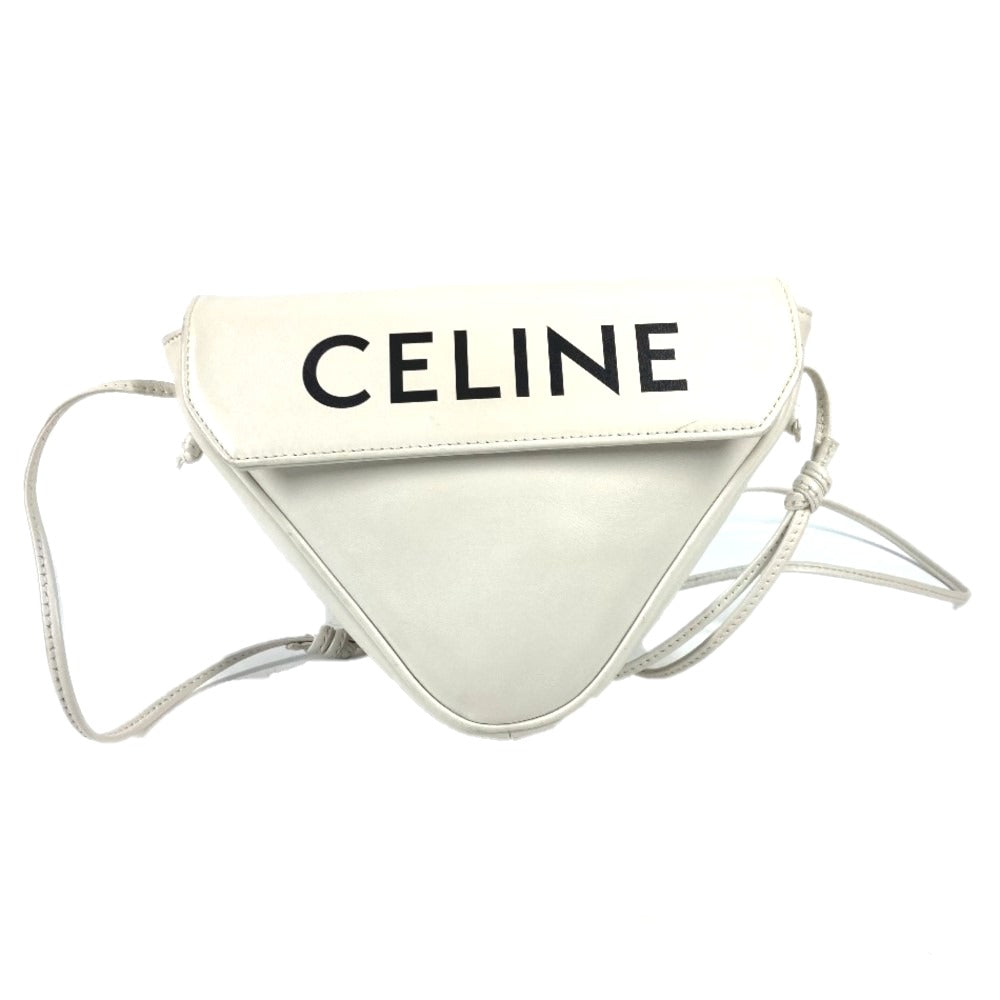 Triangle logo crossbody pochette shoulder bag in white leather for women