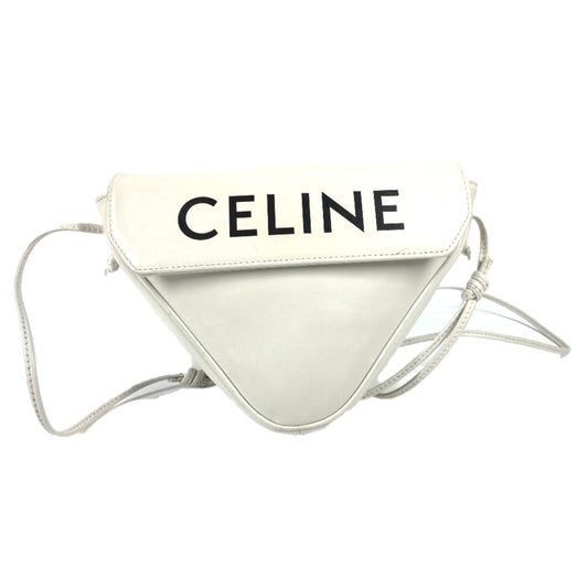 Triangle logo crossbody pochette shoulder bag in white leather for women