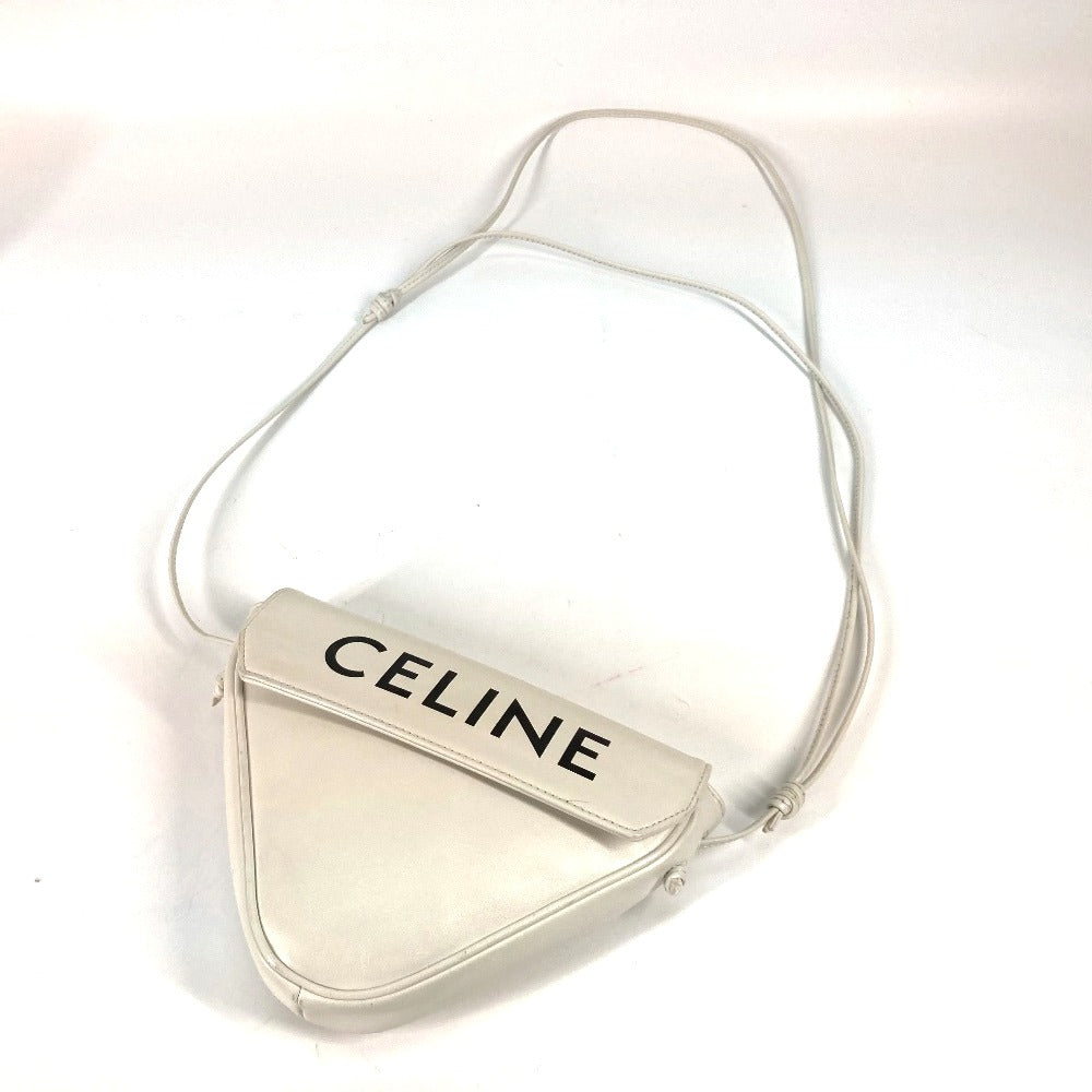 Triangle logo crossbody pochette shoulder bag in white leather for women