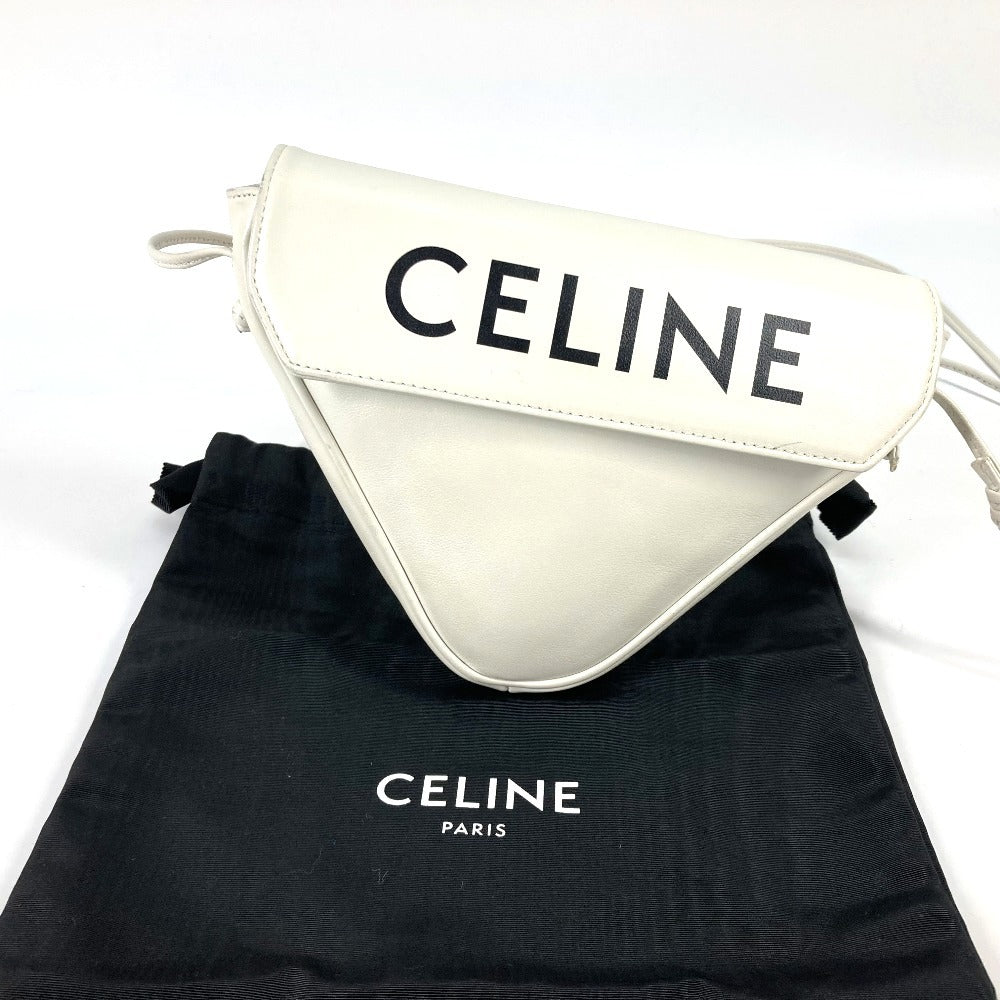 Triangle logo crossbody pochette shoulder bag in white leather for women