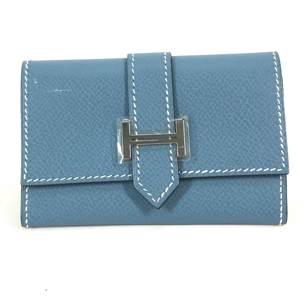 HERMES Bearn business card case, pass case, coin case, wallet, coin purse, card case, leather, women's, blue jean, blue