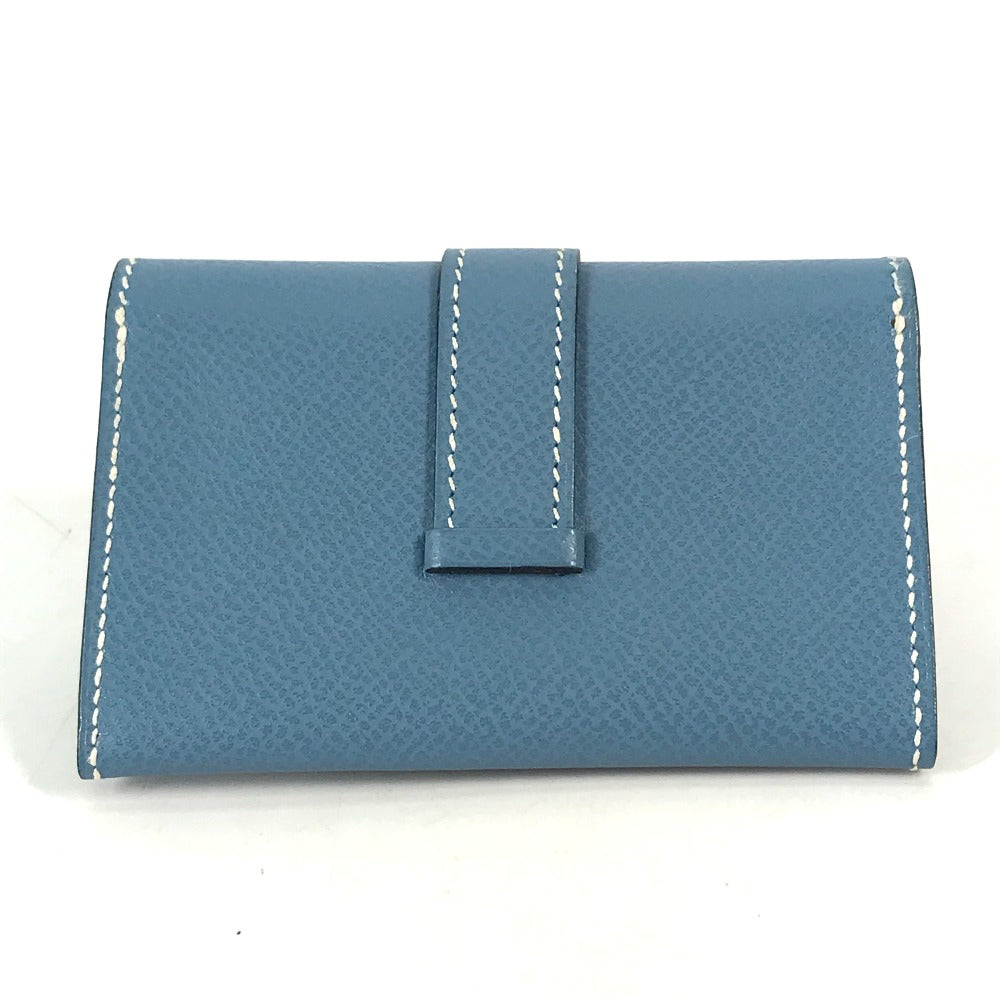 HERMES Bearn business card case, pass case, coin case, wallet, coin purse, card case, leather, women's, blue jean, blue