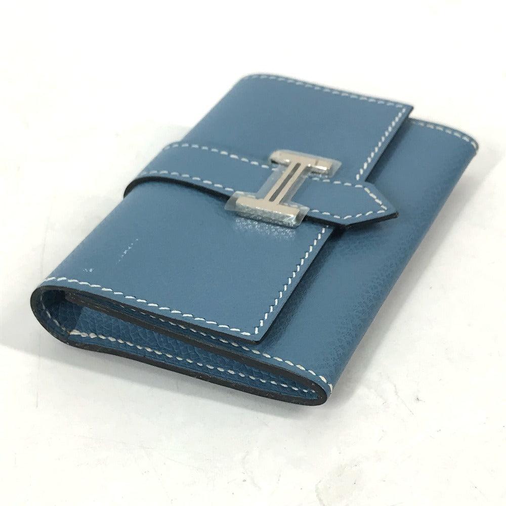 HERMES Bearn business card case, pass case, coin case, wallet, coin purse, card case, leather, women's, blue jean, blue