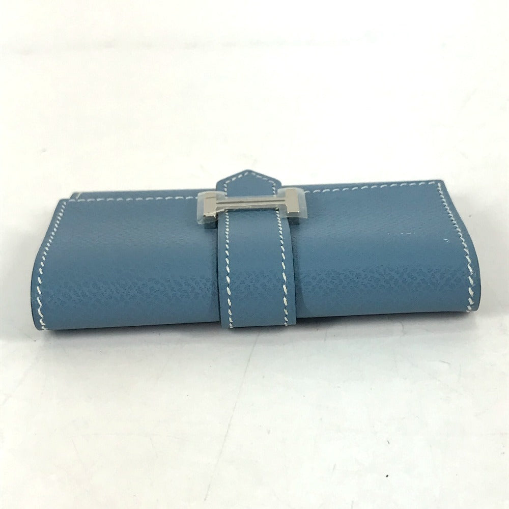 HERMES Bearn business card case, pass case, coin case, wallet, coin purse, card case, leather, women's, blue jean, blue