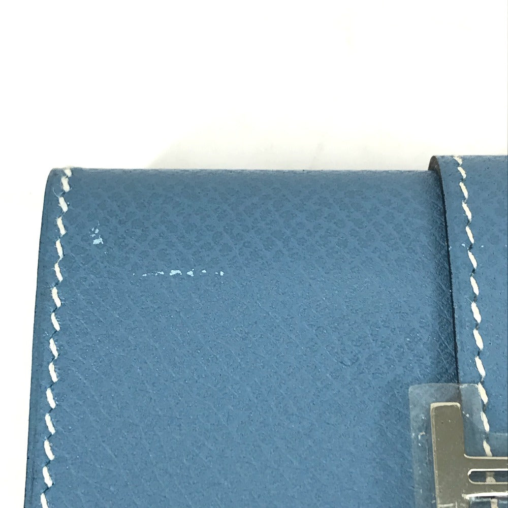 HERMES Bearn business card case, pass case, coin case, wallet, coin purse, card case, leather, women's, blue jean, blue
