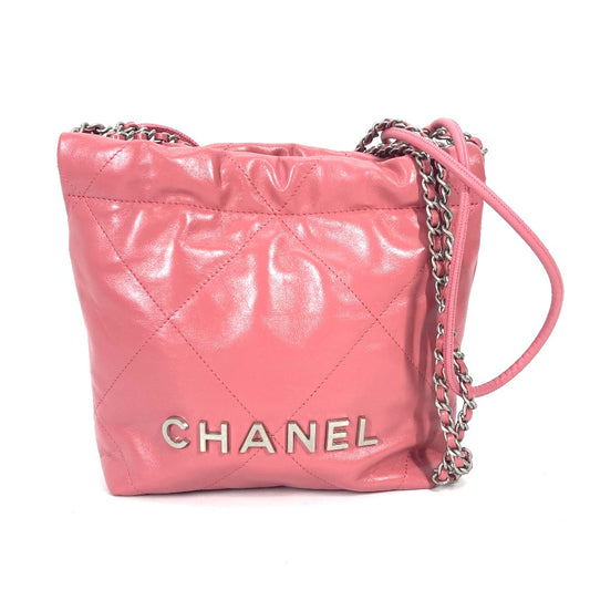CHANEL AS3980 Chain Chanel 22 Mini Handbag, 2-Way Chain, Crossbody/Shoulder Bag, Calfskin, Pink, Women's