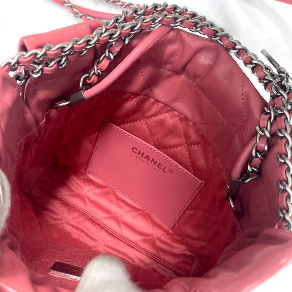 CHANEL AS3980 Chain Chanel 22 Mini Handbag, 2-Way Chain, Crossbody/Shoulder Bag, Calfskin, Pink, Women's