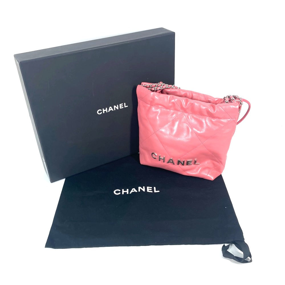 CHANEL AS3980 Chain Chanel 22 Mini Handbag, 2-Way Chain, Crossbody/Shoulder Bag, Calfskin, Pink, Women's