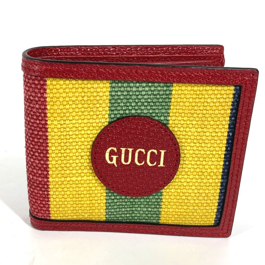 GUCCI 625601 ロゴ ストライプ コンパクトウォレット 2つ折り財布 レザー/キャンバス メンズ - brandshop-reference