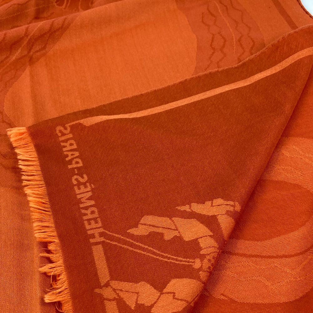 HERMES 馬柄 シュバル 大判 ショール マフラー フリンジ ストール ウール レディース オレンジ - brandshop-reference