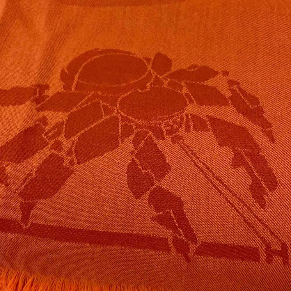 HERMES 馬柄 シュバル 大判 ショール マフラー フリンジ ストール ウール レディース オレンジ - brandshop-reference