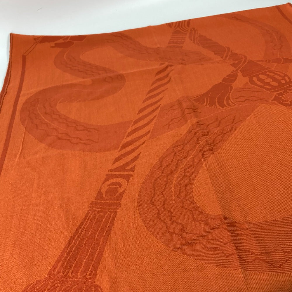 HERMES 馬柄 シュバル 大判 ショール マフラー フリンジ ストール ウール レディース オレンジ - brandshop-reference