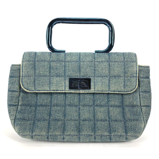 CHANEL Metallic Handle Chocolate Bar 2.55 Hardware Tote Bag Square Bag Handbag Denim Women's Blue