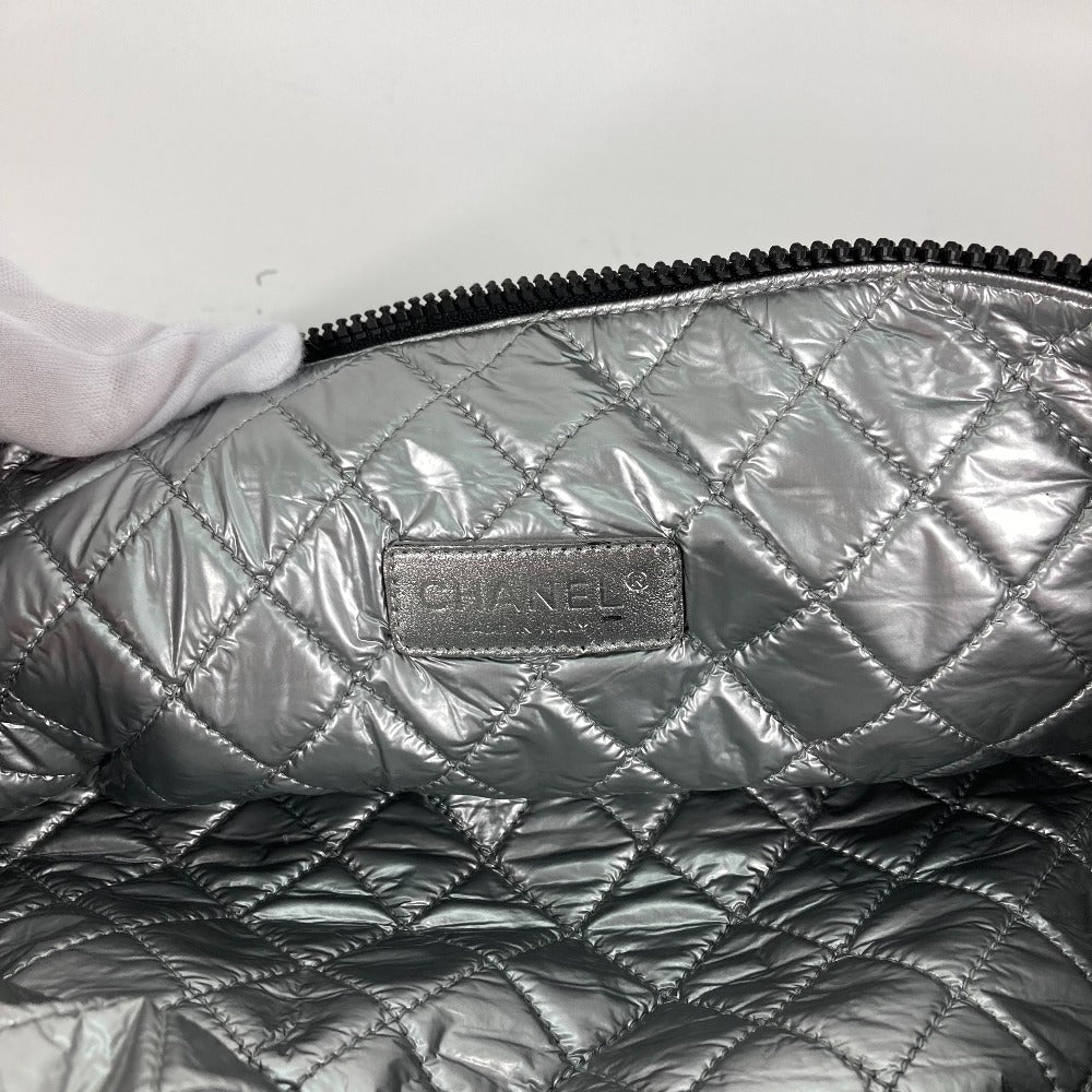 CHANEL Check CC Coco Mark Shoulder Bag Canvas Handbag Women's White