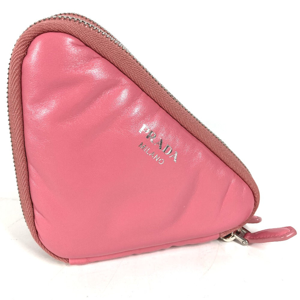 PRADA Chain Double Triangle Triangle Logo Plate Crossbody 3-Way Pochette Pouch Shoulder Bag Leather Women's Pink