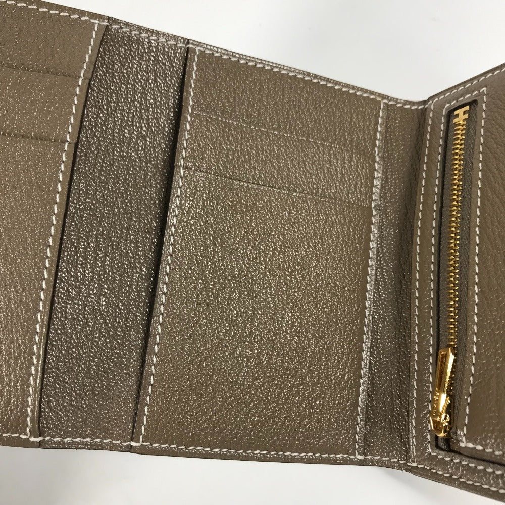 HERMES ベアン コンビネ コンパクトウォレット 財布 3つ折り財布 シェーブル レディース エトゥープ ゴールド金具