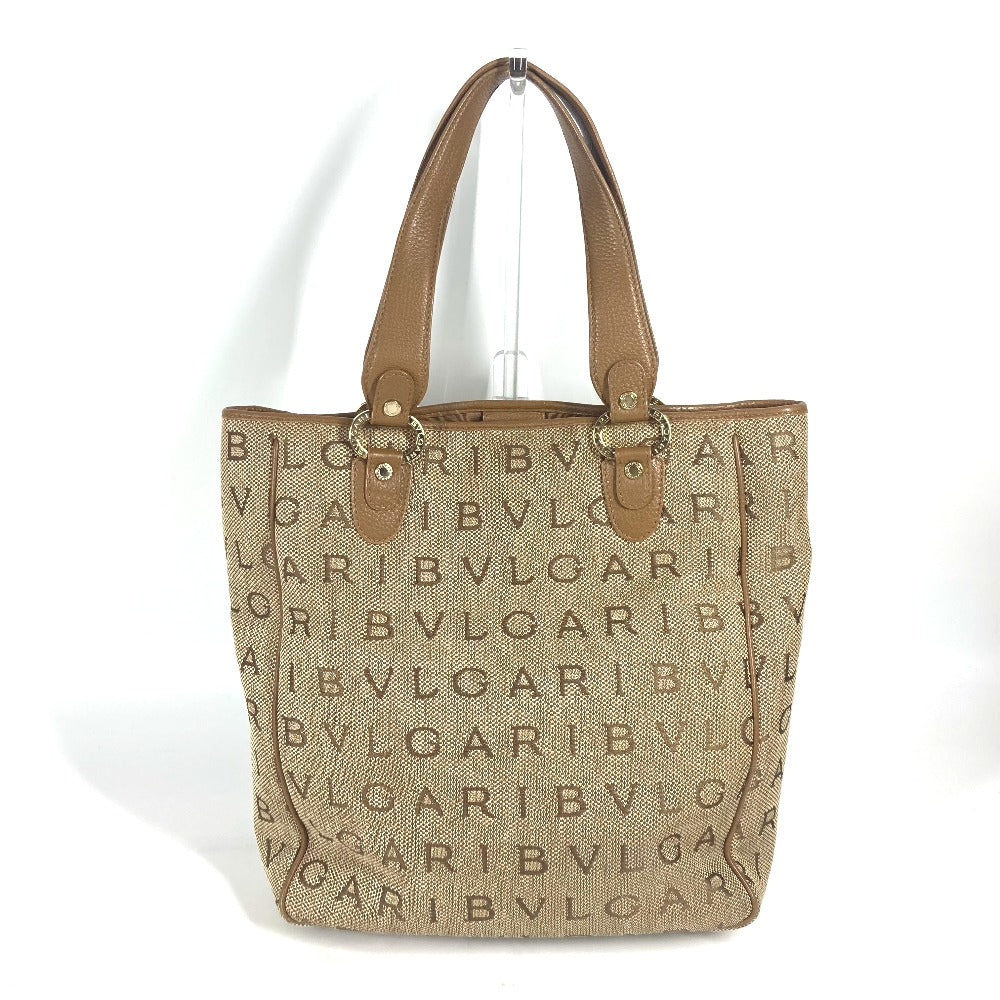 BVLGARI 801904 Maxi Logo Logomania Shoulder Bag/Tote Bag in Leather/Canvas, Beige