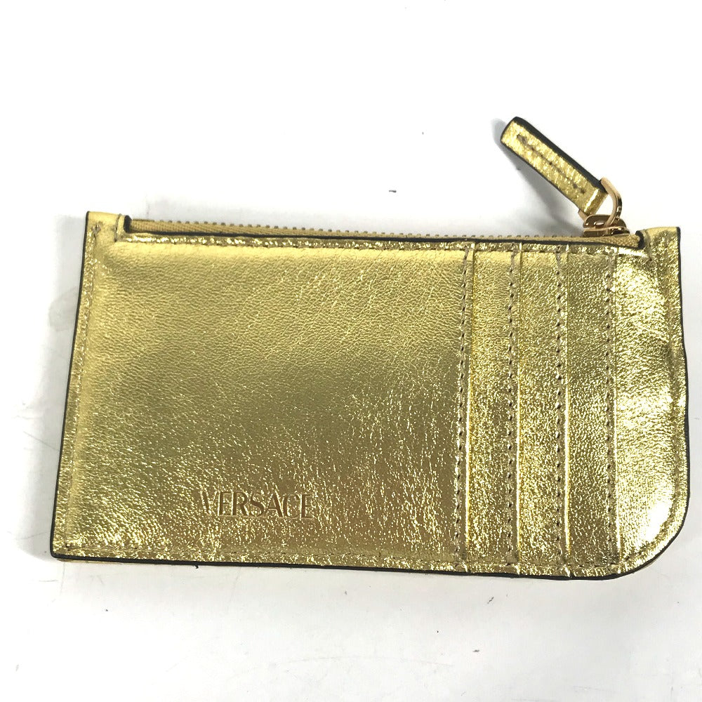 VERSACE キーリング付き ヴィセトス Vロゴ フラグメントケース 財布 小銭入れ コインケース レザー レディース ゴールド