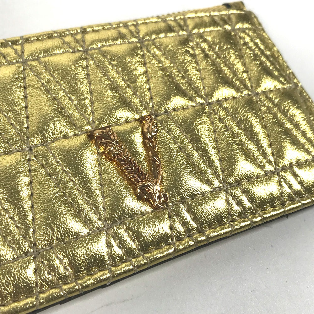 VERSACE キーリング付き ヴィセトス Vロゴ フラグメントケース 財布 小銭入れ コインケース レザー レディース ゴールド