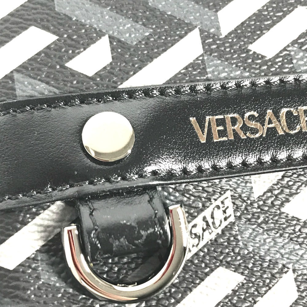 VERSACE 総ロゴ ラグレカ スクエア メイクポーチ 化粧ポーチ マルチポーチ ポーチ レザー レディース グレー