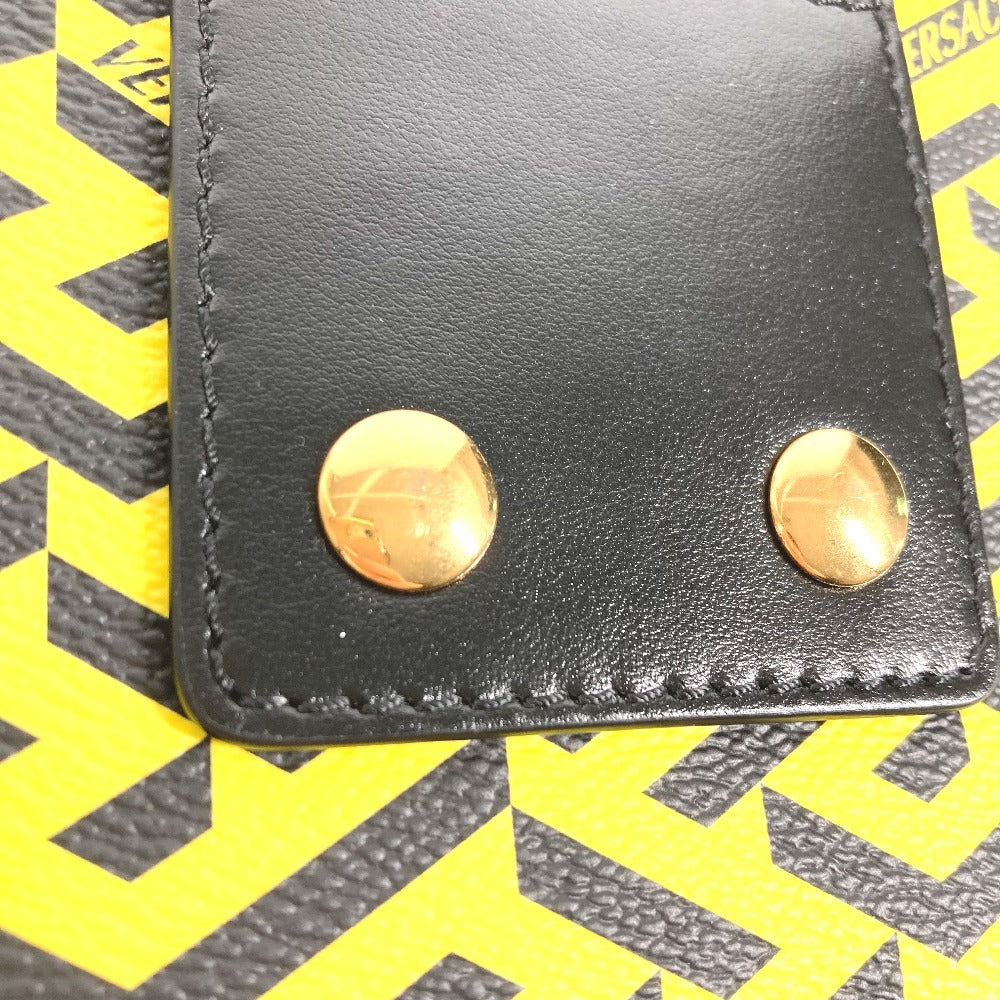VERSACE 総ロゴ ラグレカ スクレア メイクポーチ 化粧ポーチ マルチポーチ ポーチ レザー レディース イエロー