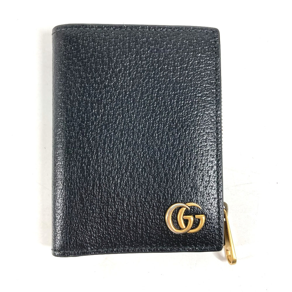 GUCCI 760223 ダブルG ロング ウォレット コンパクトウォレット 2つ折り財布 レザー レディース ブラック