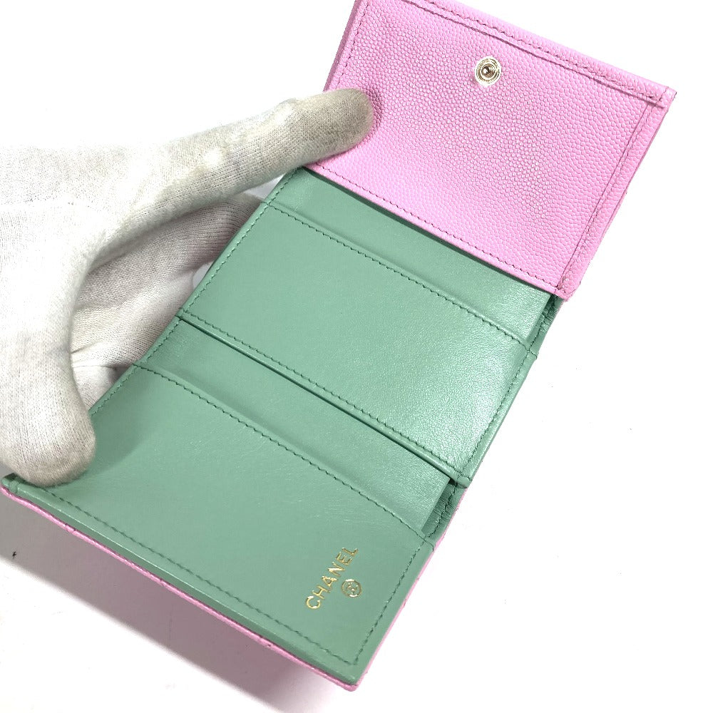 CHANEL AP3182 CC ココマーク マトラッセ スモールフラップウォレット コンパクトウォレット 3つ折り財布 キャビアスキン レディース ピンク